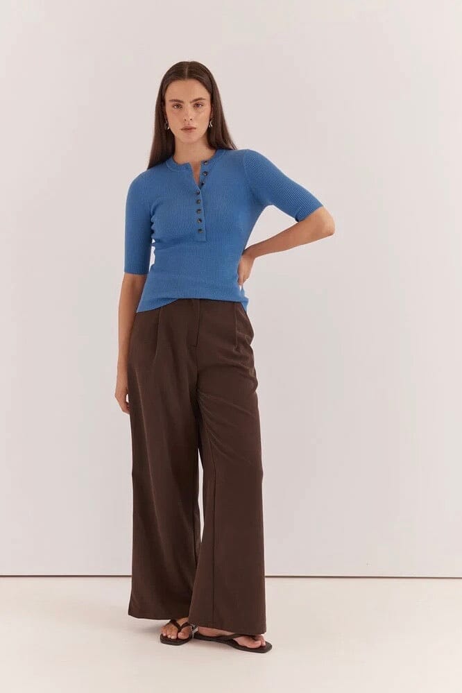 SASS CLOTHING Natalie Wide Leg Trouser - Chocolate BOTTOMS