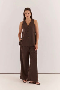SASS CLOTHING Natalie Wide Leg Trouser - Chocolate BOTTOMS