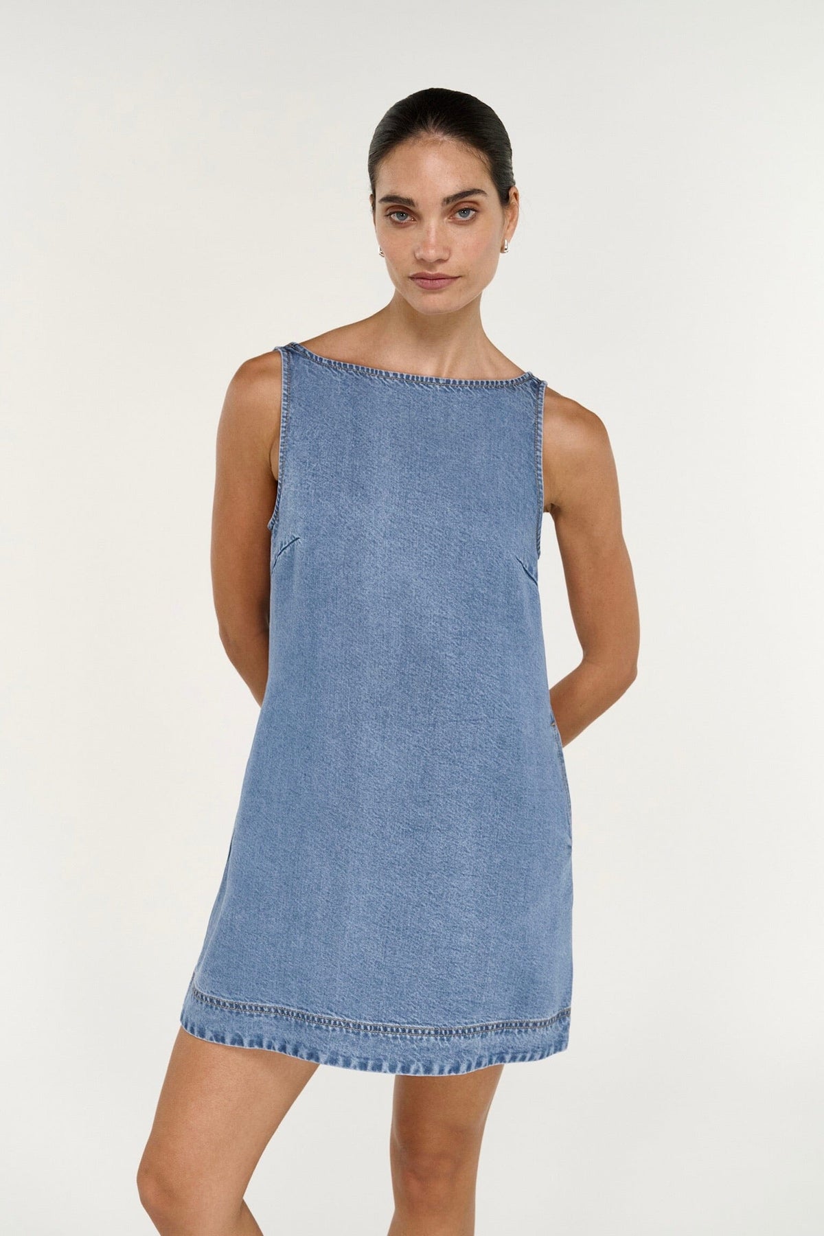 STAPLE THE LABEL Talia Chambray Mini Dress DRESSES