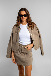 TWO FOLD Clare Denim Jacket - Olive JACKETS