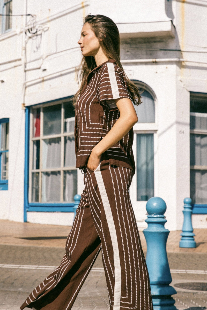 WHITE CLOSET Bruna Rope Stripe Pant - Chocolate BOTTOMS