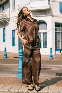 WHITE CLOSET Bruna Rope Stripe Pant - Chocolate BOTTOMS