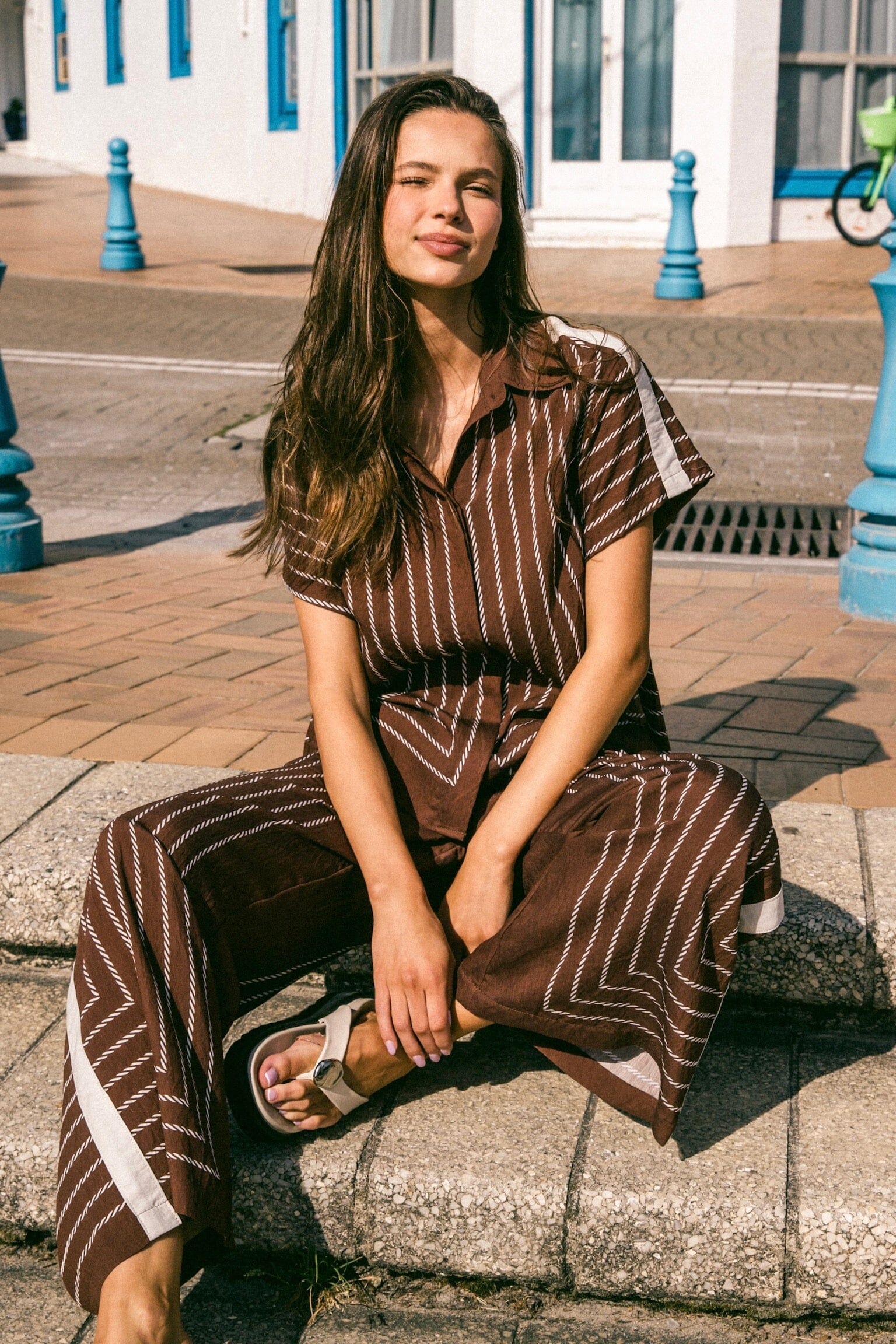 WHITE CLOSET Bruna Rope Stripe Shirt - Chocolate TOPS