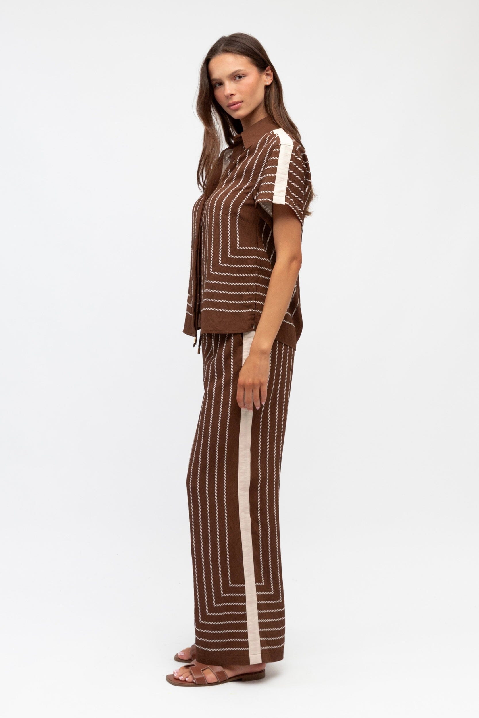 WHITE CLOSET Bruna Rope Stripe Shirt - Chocolate TOPS
