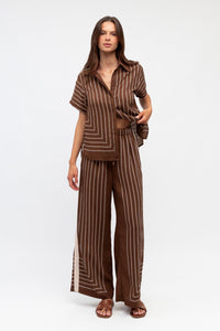 WHITE CLOSET Bruna Rope Stripe Shirt - Chocolate TOPS