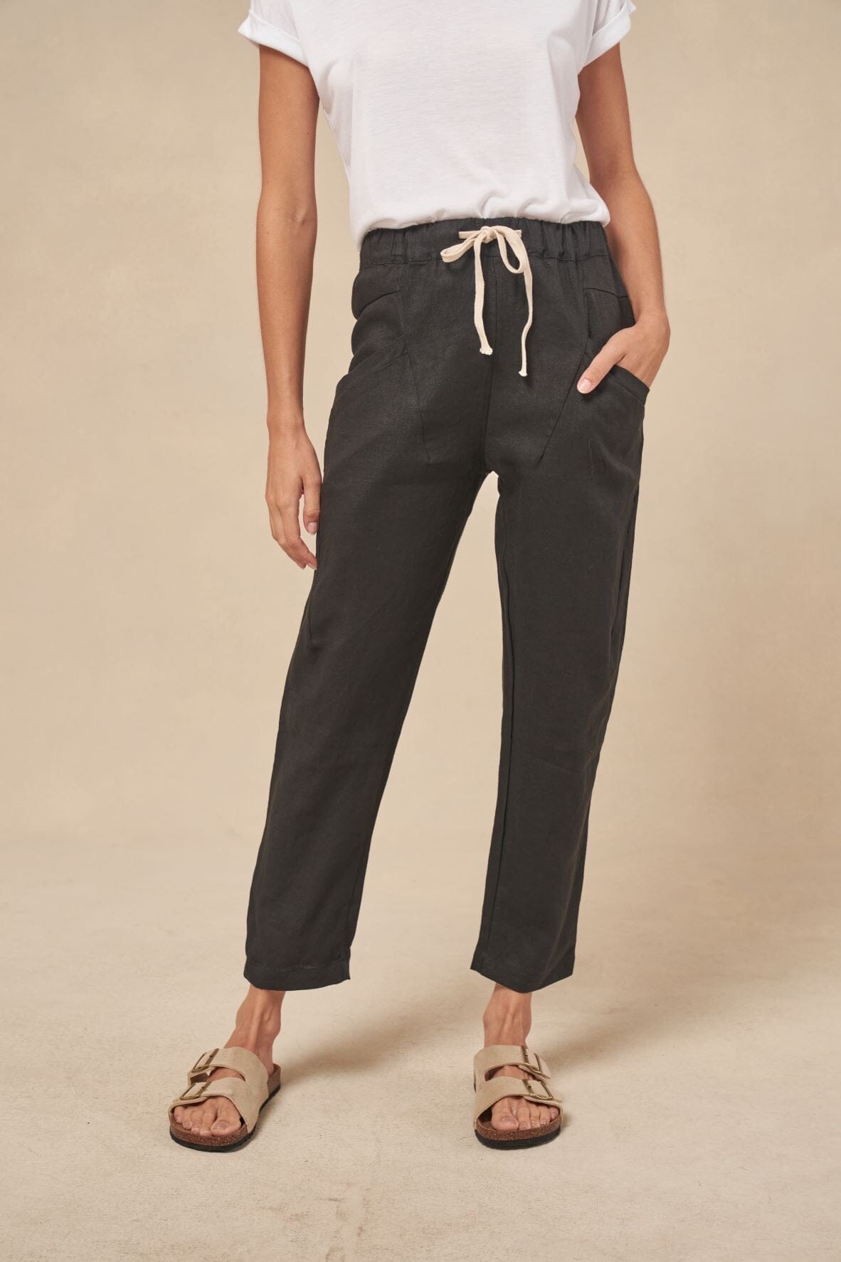 LITTLE LIES Luxe Linen Pants - Black BOTTOMS