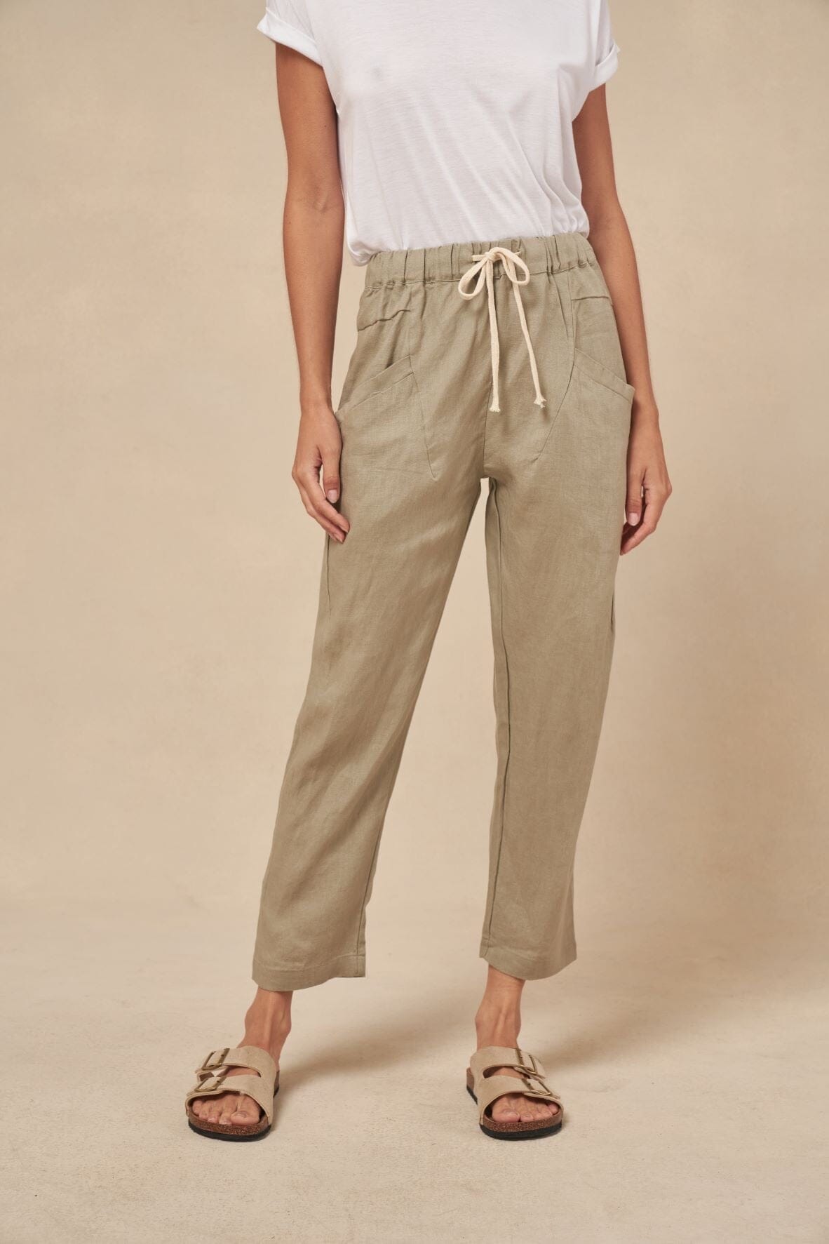 LITTLE LIES Luxe Linen Pants - Khaki BOTTOMS